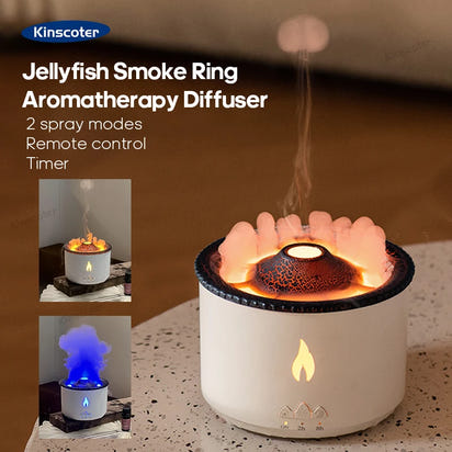 KINSCOTER Neu Volcano Flame Aroma Diffuser Jellyfish Smoke Ring Air Humidifier 360ml Aromatherapy Essential Oil Diffuser Cool Gift