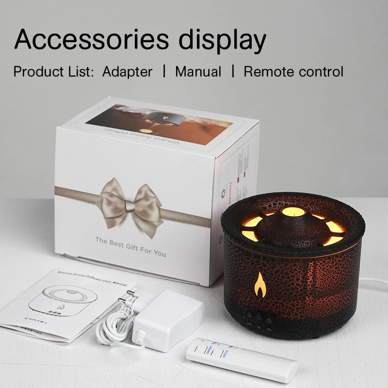 KINSCOTER Neu Volcano Flame Aroma Diffuser Jellyfish Smoke Ring Air Humidifier 360ml Aromatherapy Essential Oil Diffuser Cool Gift