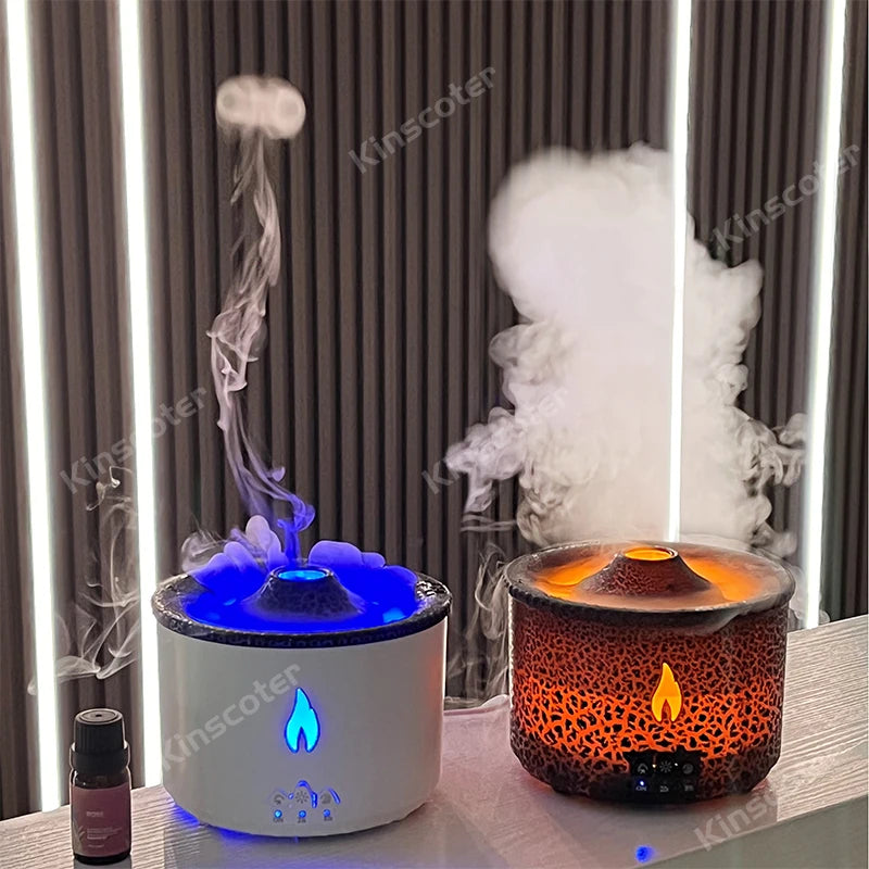 KINSCOTER Neu Volcano Flame Aroma Diffuser Jellyfish Smoke Ring Air Humidifier 360ml Aromatherapy Essential Oil Diffuser Cool Gift