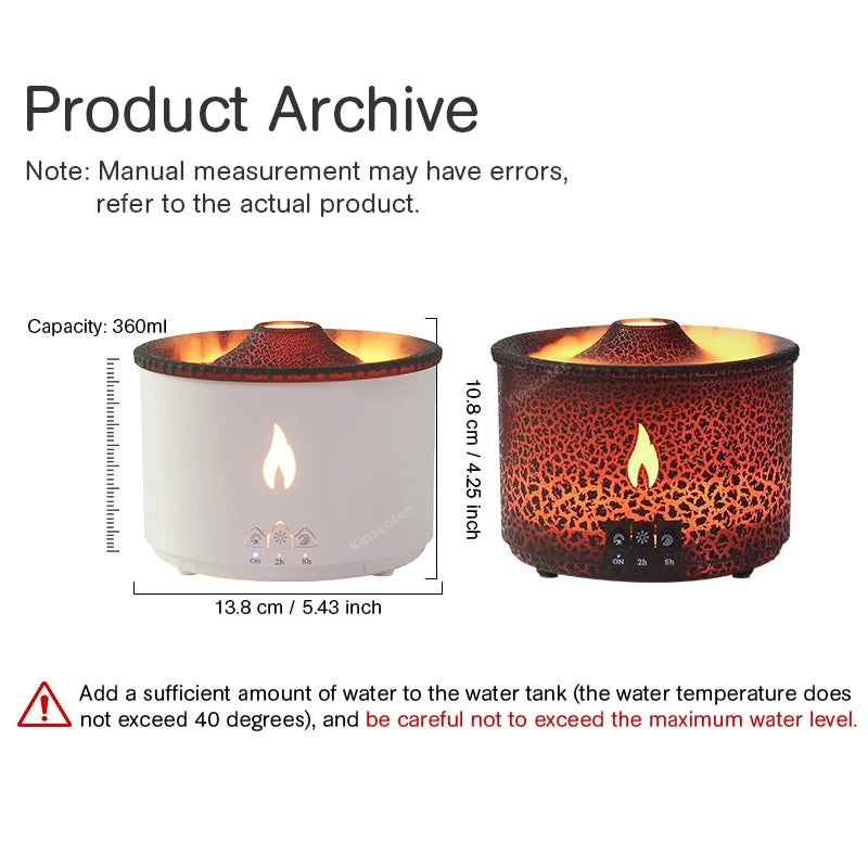 KINSCOTER Neu Volcano Flame Aroma Diffuser Jellyfish Smoke Ring Air Humidifier 360ml Aromatherapy Essential Oil Diffuser Cool Gift